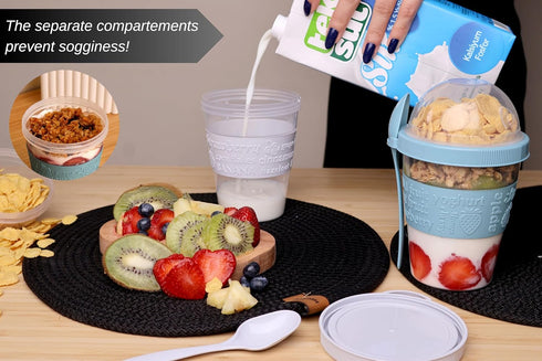 4 Pack 20 oz Set 4 Salda Breakfast On the Go Cups, Take and Go Yogurt Cup with Topping Cereal Cup with spoon, Overnight