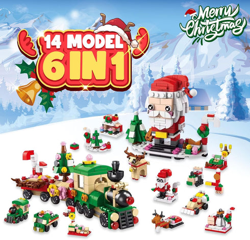 2025 6 1 12 Countdown Christmas Advent Calendar, IN Santa Claus Train Building Blocks, Days Calendar Toy for Kids