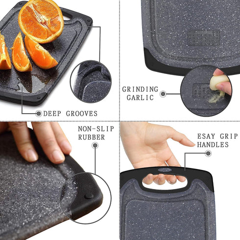 Cutting Boards for Kitchen, Plastic Chopping Board Set of 3 with Non-Slip Feet, Easy Grip Handle, BPA Free