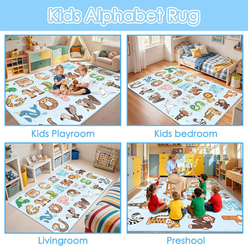2.5x4 Kids Rugs for Playroom - Feet ABC Rug for Toddler Children Educational Learning Animal, Alphabet Rug Kids Play