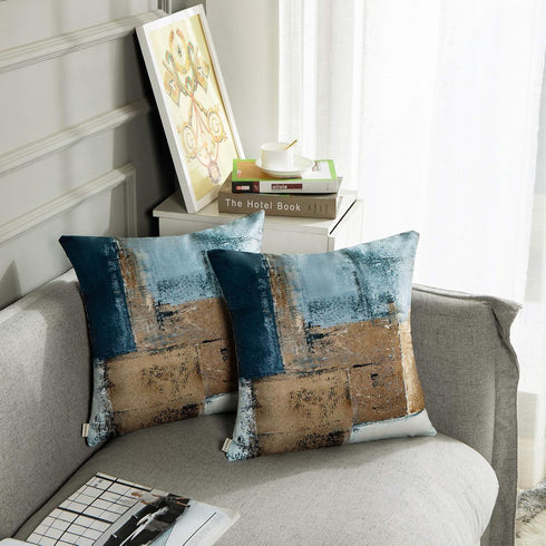 Britimes Throw Pillow Covers - Modern Home Art Decor, 18 x 18 Inches Set of 2 Abstract Oil Painting Pillowcases