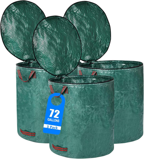 3 Pack 72 Gallons Reusable Yard Waste Bags with Lid Extra Large