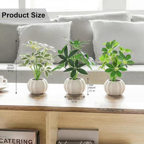 ChopiLine 3 Pack Artificial Plants Stems with Vase, Fake Plants for Home Decor, Coffee Table Centerpieces, Office