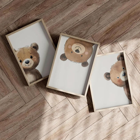 Lwoztra 12x16 Inch Set 3 Bear Nursery Wall Art Decor Kids Canvas Poster Baby Boy Nursery Wall Decor Woodland Animal