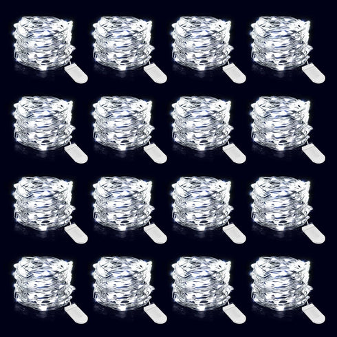 Onforu 16 Pack White Fairy Lights Battery Operated String Lights, 6.5ft IP67