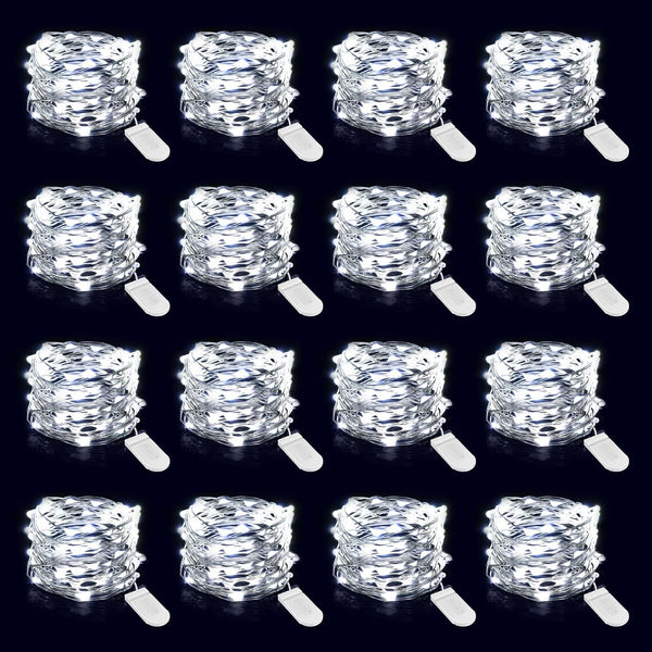 Onforu 16 Pack White Fairy Lights Battery Operated String Lights, 6.5ft IP67