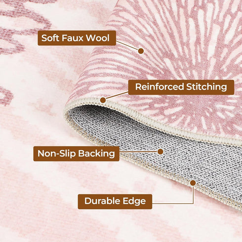 5x7 Pink Rugs for Bedroom Girls: Modern Large Washable Cute Boho Floral Pattern Area Rug Soft Indoor Floor Non-Slip Low
