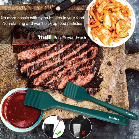 Walfos Silicone Basting Pastry Brush Set, 2 Pcs in Ink Green, Perfect for BBQ Grill Kitchen Cooking