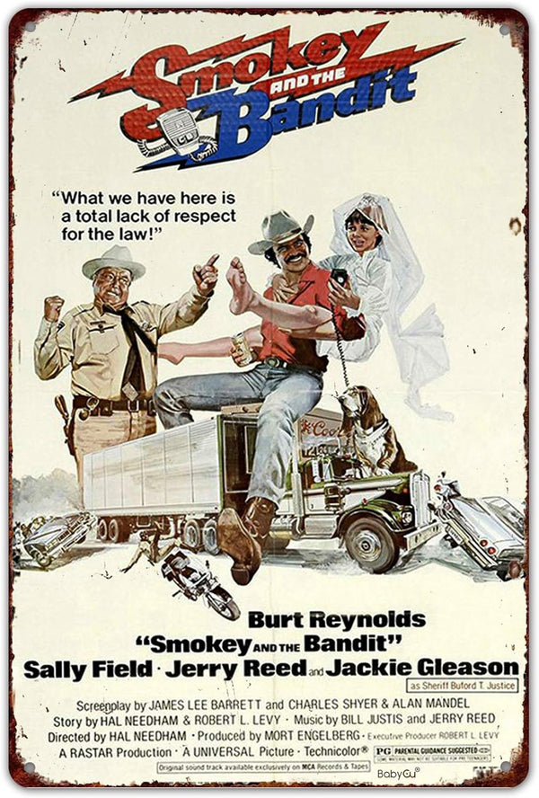 Ylens Smokey Bandit Tin Poster, Burt Reynolds Reproduction Metal, 8 x 12