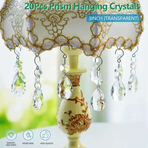 20Pcs 3Inch Crystal Prisms Windows Hanging Ornament Bauhinia Beads Chandelier Crystals Replacement for Birthday Wedding