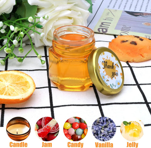 XING-RUIYANG 60 pack 1.5 oz Mini Honey Jarsbaby shower favors,There's honey sticks, bee pendants, stickers and gold