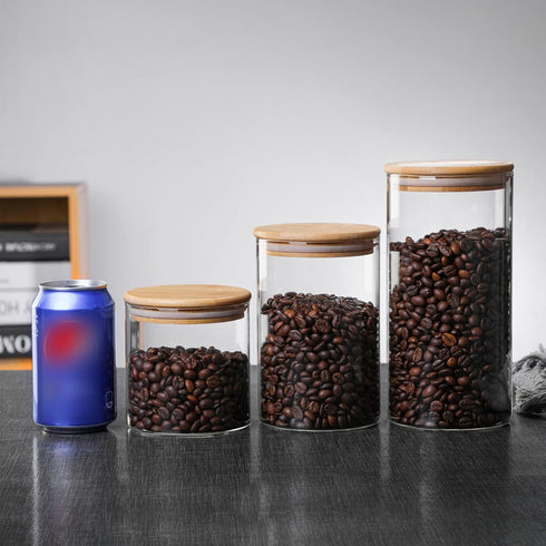 MOLFUJ 960 ML / 32 FL Oz Glass Storage Container - Stackable Clear Decorative Organizer Bottle with Wood Lid