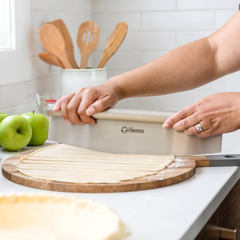 Chef Pomodoro Pizza Cutter Rocker Knife, 14 Inch Mezzaluna Chopper with Protective Cover, Dishwasher Safe