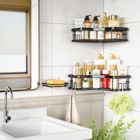 MAXIFFE Shower Caddy, 3-Pack Shower Organizer with Soap Holder, Corner Shower Caddy with 8 Hooks, Wall Mounted Shower Shelf for Bathroom, Kitchen, Countertop, Black by MAXIFFE