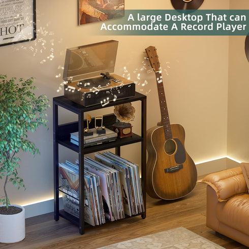 3-Tier 120 Albums, LELELINKY Record Player Stand, End Side Table with Vinyl Record Storage, Vinyl Record Holder Up