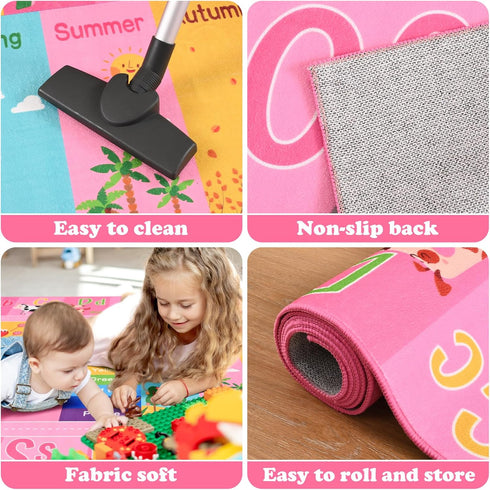 3x5 Pink Kids Rug for Playroom Classroom, ABC Alphabet Numbers Play Toddlers Rugs, Learning Educational Bedroom Floor