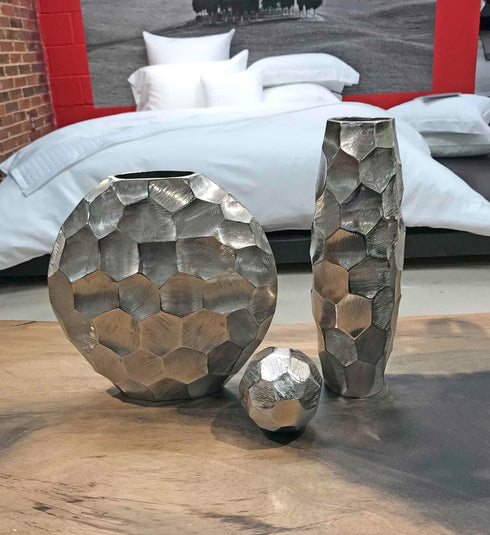 Modern Day Accents 3618 Silver Facetado Sphere, Decorative Balls, Home Office Room Decor, 4" D Centerpiece