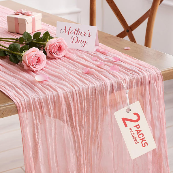 Pureegg 2-Pack Cheesecloth Table Runner, 120'' Easter Spring Boho Gauze Table Cloth
