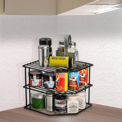3-Tier Counter 9x9x7.5 Inch Counter Frcctre Kitchen Corner Shelf Rack and Cabinet Organizer, Metal Wire Kitchen Pantry