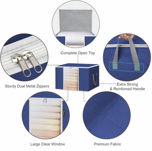 BALEINE 3 Pack Clothes Storage Bags, 24 Gallon Storage Containers with Reinforced Handle Sturdy Zipper, Closet Storage for Blanket Comforter Pillow Bedding (Blue, 3 Pack) by BALEINE