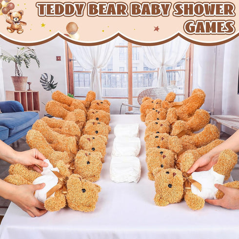 Seenelling 12 Sets Bear Blindfolded Diaper Changing Coed Baby Shower Games Kit Baby Dolls Bears Diapers for Bridal
