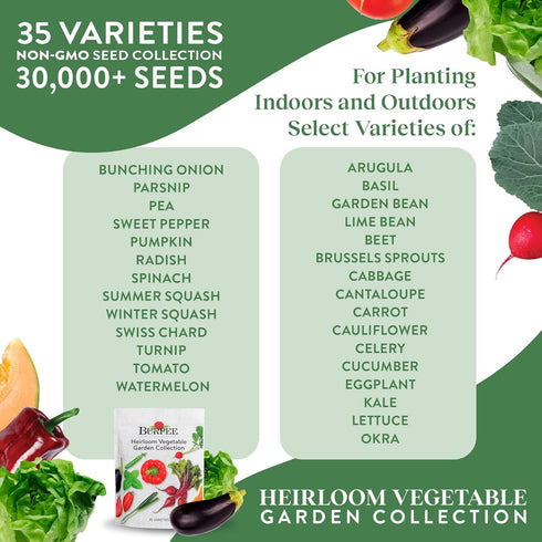 Pack 35 30,000+ Burpee Heirloom Vegetable Seeds, Variety with Varieties of Plant Seeds, Garden Seeds - Mixed Non-GMO