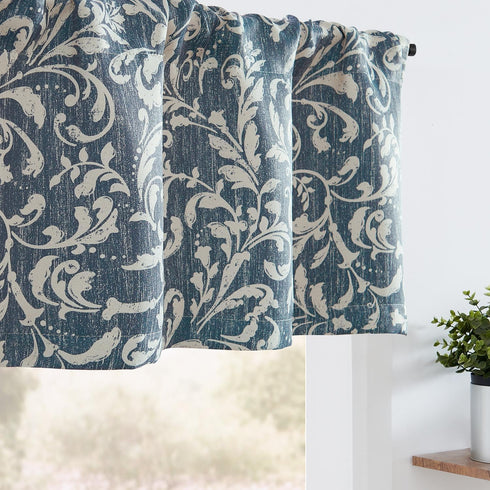 jinchan Floral Valance Curtain for Kitchen, Living Room, Vintage Flower Blue Valance, Room Darkening Window Treatment,
