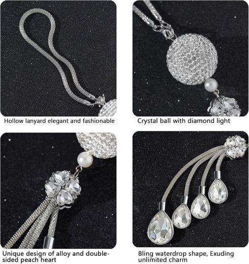 Bling Car Accessories for Women and Men - Cute Decor, Lucky Crystal Sun Catcher Ornament, Rear View Mirror Ball Charm