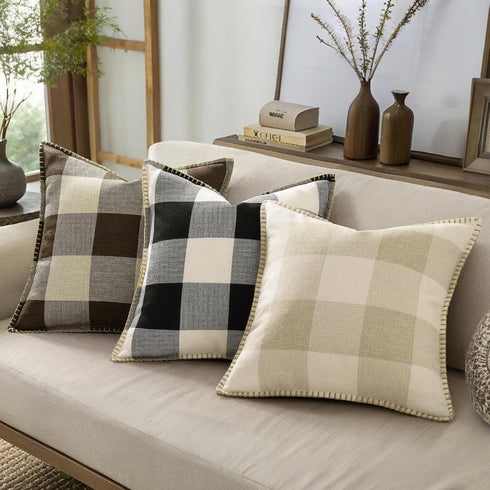decorUhome Christmas Buffalo Plaid Check Throw Pillow Covers, 16x16 Set of 2, Outdoor Linen Decorative Farmhouse
