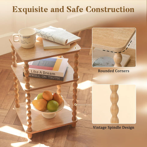 3 Fultyle End Table, Modern Side Table with Tier Open Shelf, Small Table Bed Side Tables Bedroom for Small Spaces