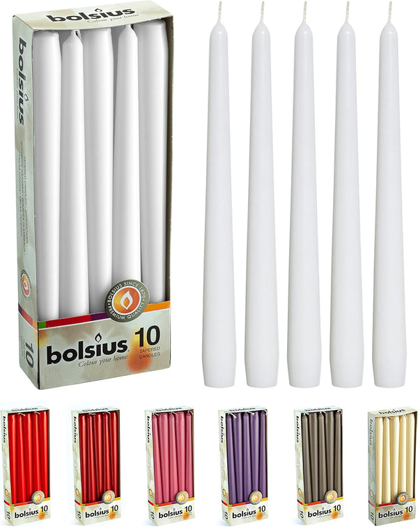 BOLSIUS Unscented 10 Inch Dinner Candles, 10 Pack, 8 Hour Smokeless Dripless Taper Candles