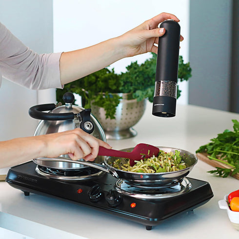 OVENTE Electric Countertop Double Burner, 1700W Cooktop with Stainless Steel Coil Hot Plates, Black