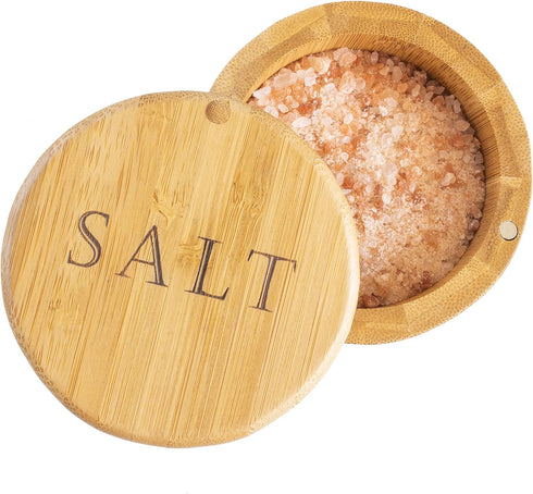 Totally Bamboo Salt Cellar – Wooden Salt Box with Magnetic Lid, 6 oz Capacity for Countertop Storage