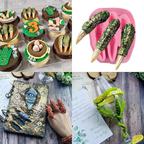 Dinosaur Fondant Silicone Chocolate Molds (7Pcs), Kid's Cartoon Dino Claws Clay Mold for Cake Decorating, Sugar Crafts