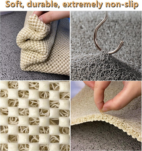 Anti Slip Shower Mat, Soft Textured Bath Mat, Quick Drying Non Slip PVC Loofah Bathroom Mats (Beige)