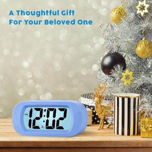 Snooze Plumeet Kids Alarm Clock Large Digital LCD Travel Alarm Clocks with and Night Light - Ascending Sound