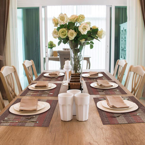 SICOHOME Red Placemats Set of 6, Vintage Vinyl Table Mats, 12x18 inch, Washable Heat-Resistant No-Slip Place Mats