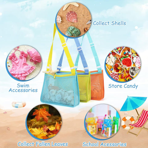 Tagitary Swimming Set 3) Beach Toy Mesh Beach Bag Kids Shell Collecting Bag Beach Sand Toy Totes for Holding Shells