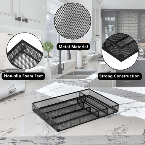 Silverware Organizer Metal Mesh, Large Drawer Organizer, Utensil Cutlery Tray for Kitchen Drawers, Flatware Organizer