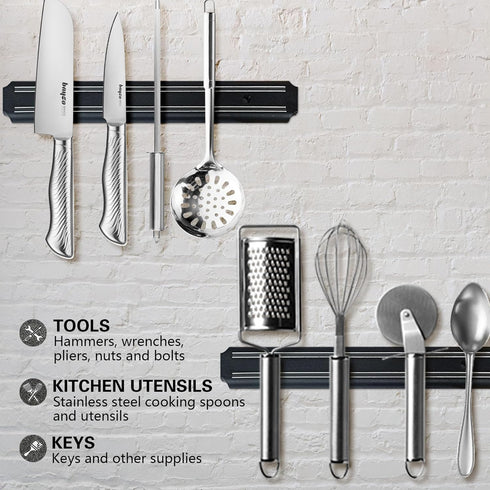 8 Inch 2 Pack EDSRDUX Black Powerful Magnetic Knife Holder, Kitchen Knife Magnetic Strip Strips, Rust Free Multipurpose