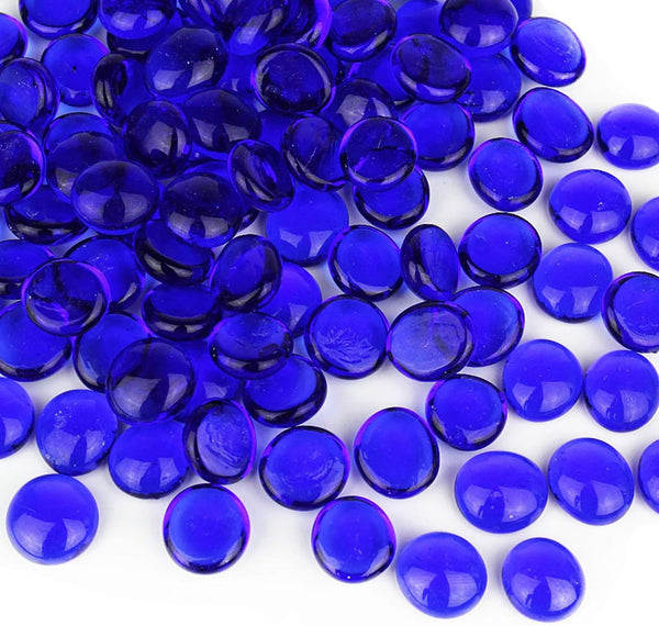 CYS EXCEL Cobalt Blue Glass Gemstone Beads - 1 LB Flat Marble Beads, Aquarium Decor, Approx. 85-100 PCS