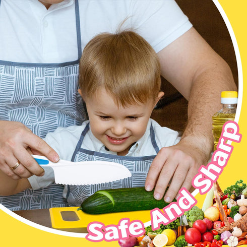 5 Pcs Kids Cooking Sets, Montessori Kitchen Tools, Real Cooking Knife Set for Children with Cutting Board