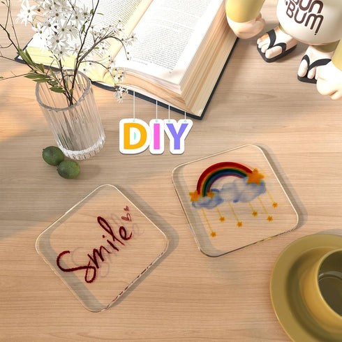 2 4'' 2 PCS Acrylic Coasters, Aesthetic Drink Coaster for Coffee Table, Clear Heat-Resistant Decorative Plates for Home
