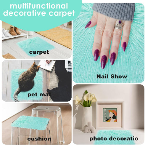WLLHYF 10 Inches Mini Square Faux Fur Rug Small Fluffy Area Rug Cushion for Living Room Sofa Bedroom Floor Soft Square