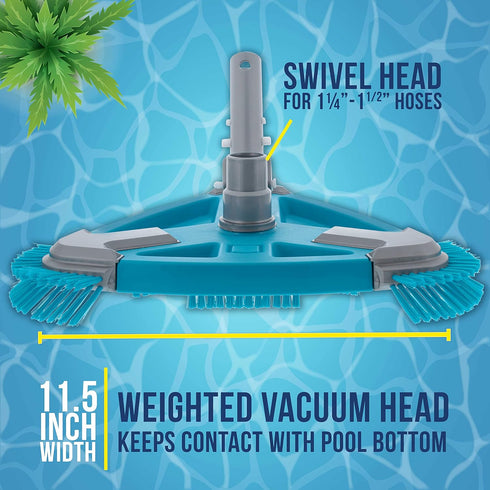 Swimming U.S. Pool Supply Deluxe Weighted Triangular Pool Vacuum Head with Side Brushes, Swivel Connection, EZ Clip