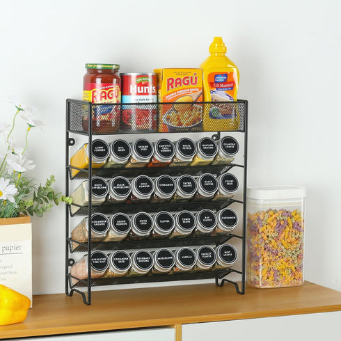 28 Set,Space-Saving Countertop, Skiileor Spice Rack Organizer with Empty Spice Jars,Spice Labels,Chalk pen and Funnel