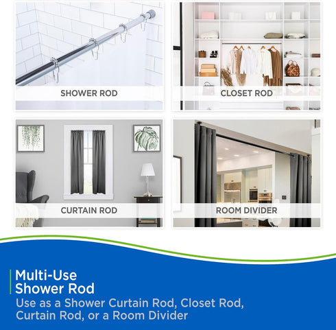 Kenney KN609C/10 Twist & Fit No Tools Camlock Tension Shower Curtain Rod, 42-72" Adjustable Length, White