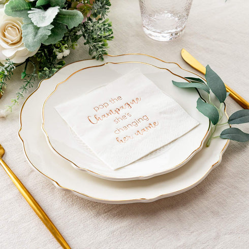 Crisky Bridal Shower Cocktail Napkins, Rose Gold Foil Dessert Napkins, 50 Count