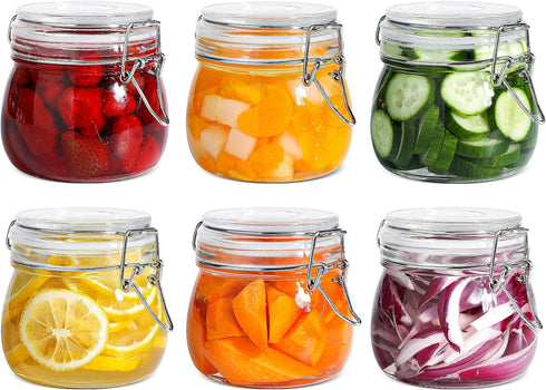 ComSaf 6-Pack 17oz Short Glass Jars for Drawers, Small Airtight Food Canisters
