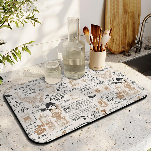 Coffee Bar Mat 19inx12in, Absorbent Anti-Slip Coffee Mat for Countertops, Fits Under Coffee Machine, Kitchen Dish